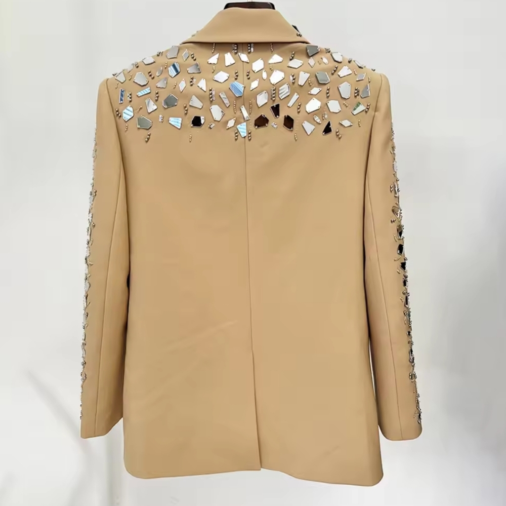 Patchwork Sequins Chic Two Piece Set Sor Women Notched Collar Long Sleeve Blazer - Picture 5 of 9